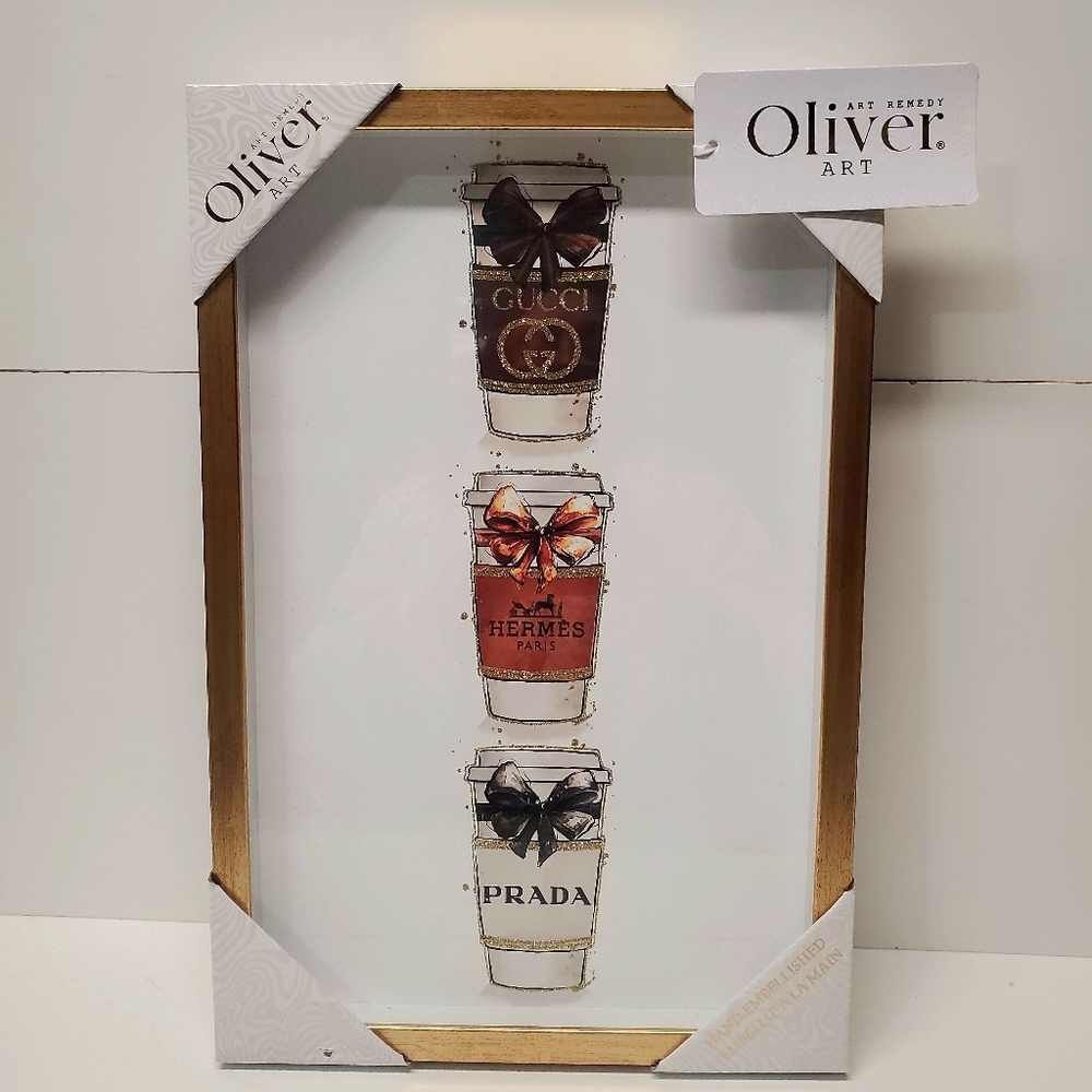 Gold and Brown Designer Coffee Cup Wall Art